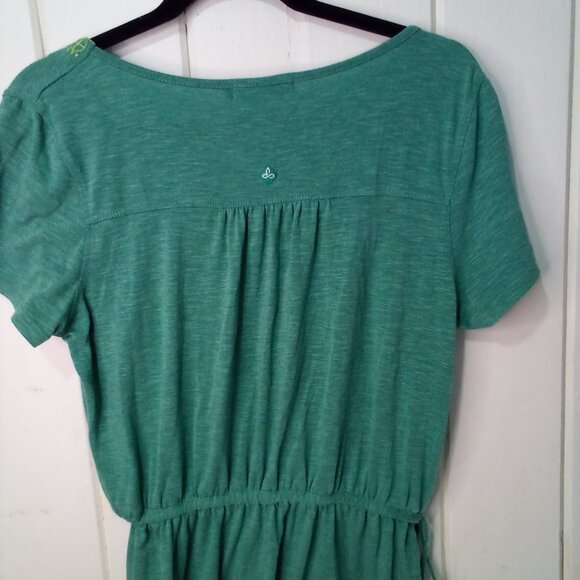 Prana Dress Women M Short Sleeve Embroidery Cinch Waist Athleisure Green Yellow - Picture 13 of 15